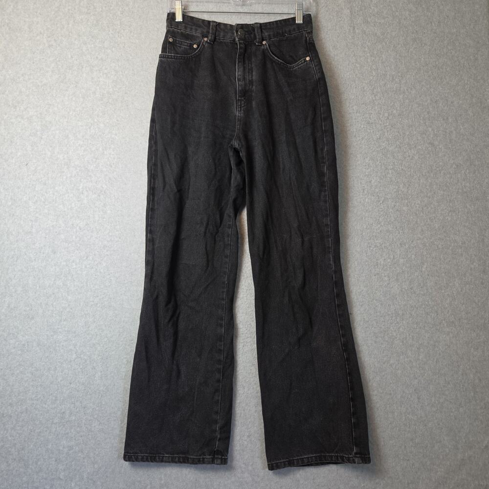 Stradivarius 100% Cotton Black Washed Denim High Rise Wide Leg Jeans Women's 4